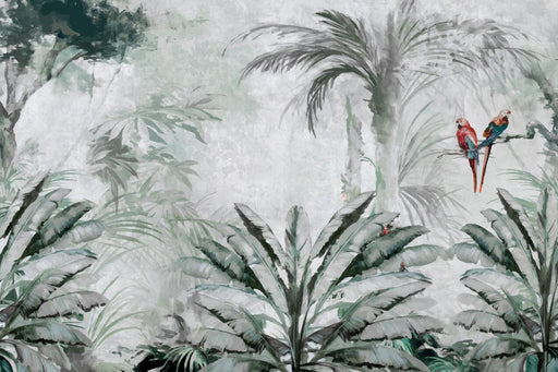 Tropical plant wallpaper mural | with parrot wallpaper full of natural wild interest - Carving wallpaper