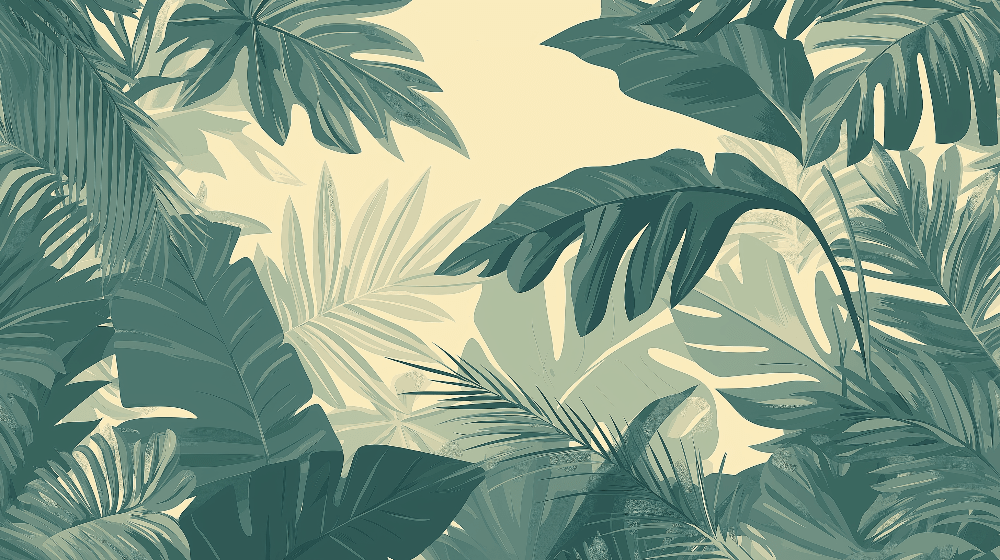 Tropical Plant Wallpaper Mural | Yellow Green Tone - Carving wallpaper