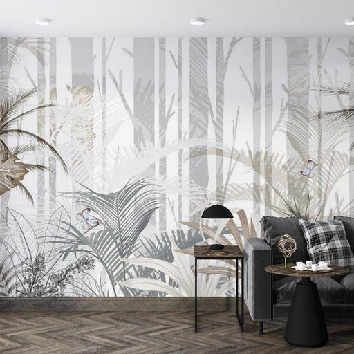 Tropical plant wallpaper | Palm leaf plant mural - Carving wallpaper