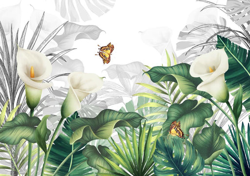 Tropical plant wind wallpaper mural | calla lotus butterfly mural - Carving wallpaper