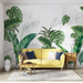 Tropical plants wallpaper mural | Emerald green tropical plants with leaves on top of each other - Carving wallpaper