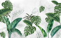 Tropical plants wallpaper mural | Emerald green tropical plants with leaves on top of each other - Carving wallpaper