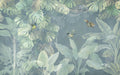 Tropical Rainforest Flower and Bird Wallpaper Mural | Hand drawn Plants - Carving wallpaper