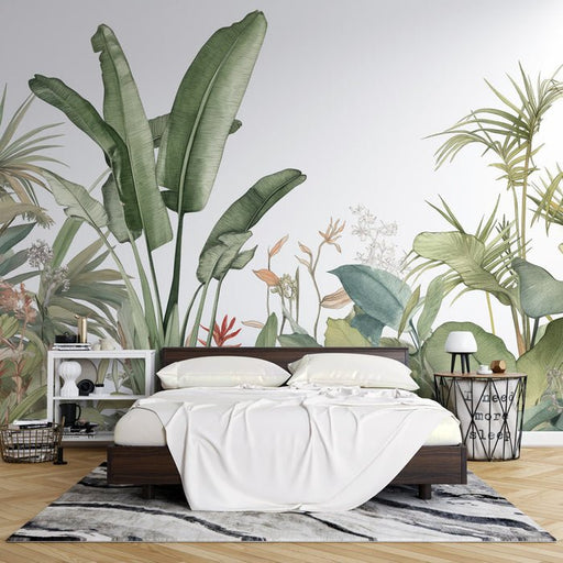 Tropical Rainforest Plant Wallpaper Mural | Banana Leaves, Palm Trees - Carving wallpaper