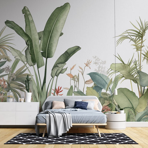 Tropical Rainforest Plant Wallpaper Mural | Banana Leaves, Palm Trees - Carving wallpaper