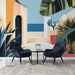 Tropical Seaside Illustration Wallpaper Mural | Sea View Plants - Carving wallpaper