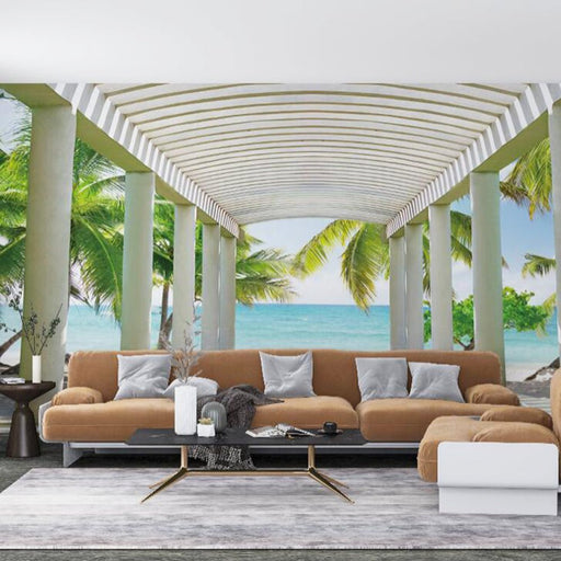 Tropical Seaside Wallpaper Mural | Seaside Column Mural - Carving wallpaper