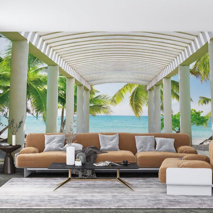 Tropical Seaside Wallpaper Mural | Seaside Column Mural - Carving wallpaper