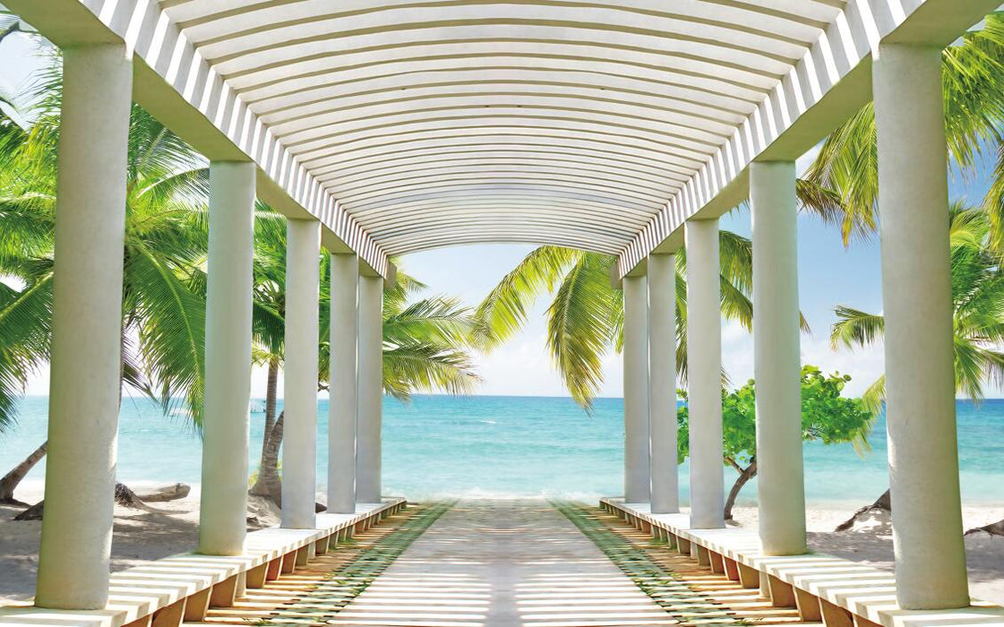 Tropical Seaside Wallpaper Mural | Seaside Column Mural - Carving wallpaper