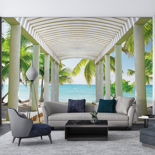 Tropical Seaside Wallpaper Mural | Seaside Column Mural - Carving wallpaper