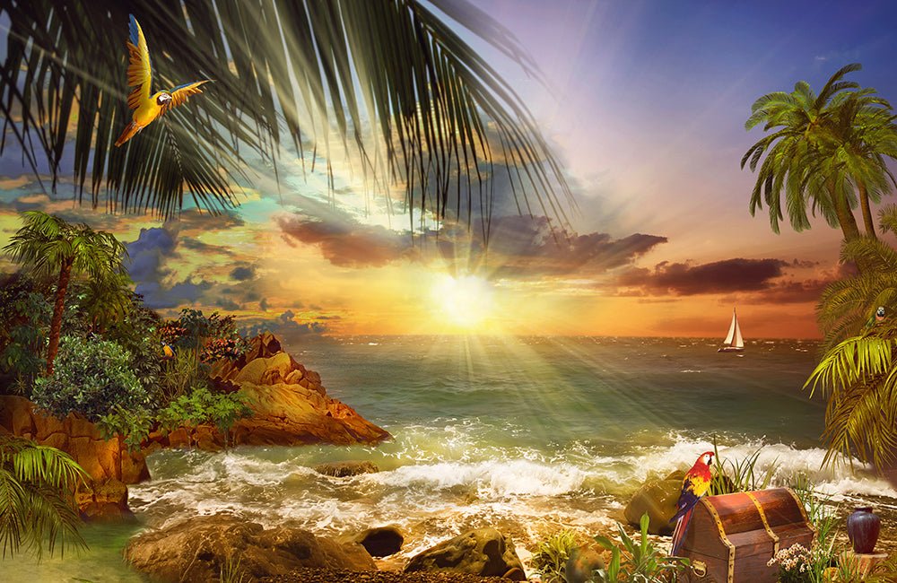 Tropical Seaside Wallpaper Mural | Sunset Coconut Grove - Carving wallpaper