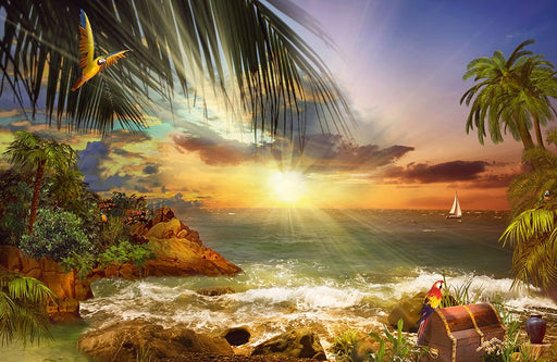 Tropical Seaside Wallpaper Mural | Sunset Coconut Grove - Carving wallpaper