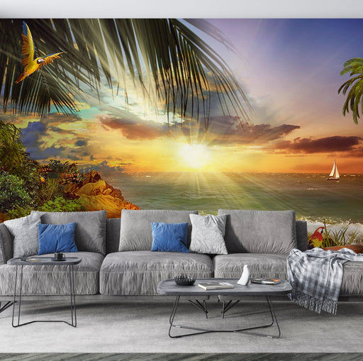 Tropical Seaside Wallpaper Mural | Sunset Coconut Grove - Carving wallpaper