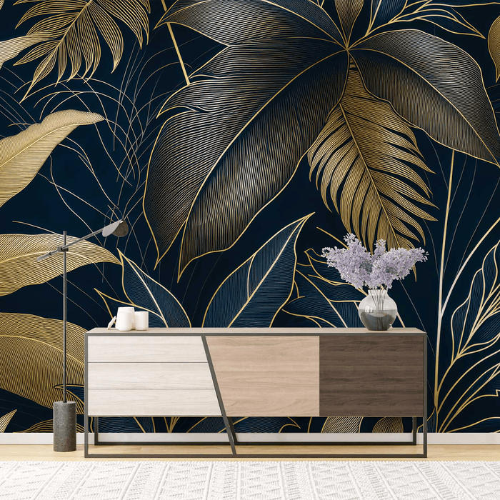 Tropical Wallpaper | Golden Leaves - Carving wallpaper