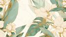 Tropical Wallpaper Mural | Green Leaves and Golden Flowers - Carving wallpaper