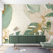 Tropical Wallpaper Mural | Green Leaves and Golden Flowers - Carving wallpaper