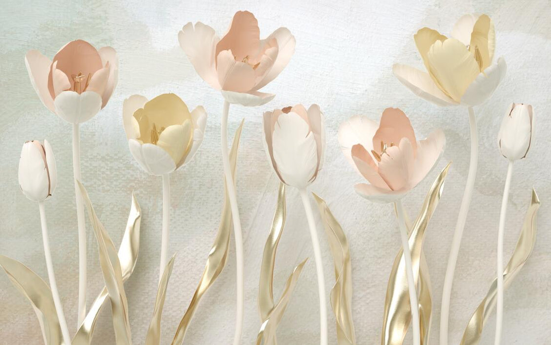 Tulip Flower Mural Wallpaper | Elegant Tulip Flower Wallpaper - Carving wallpaper