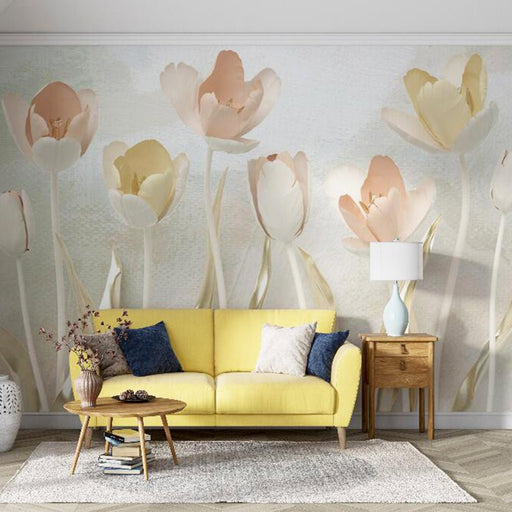 Tulip Flower Mural Wallpaper | Elegant Tulip Flower Wallpaper - Carving wallpaper