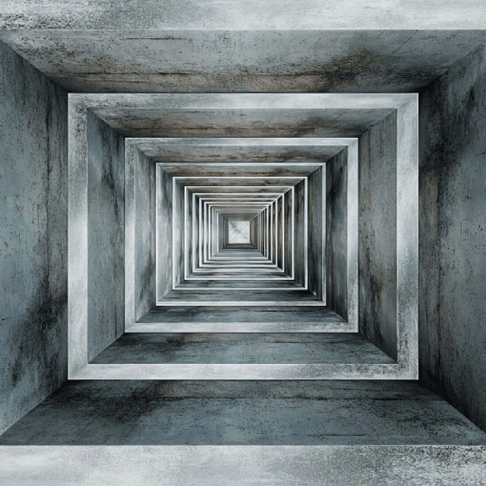 Industrial Tunnel Wallpaper Mural - Raw Concrete Texture: deep tunnel perspective with authentic raw concrete texture, industrial-chic depth illusion
