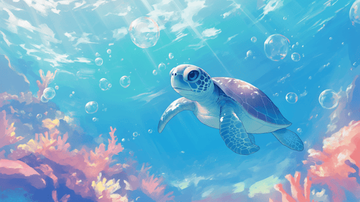 Turtle Wallpaper Mural | Bubbles and Underwater Children - Carving wallpaper