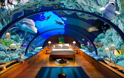 Underwater World Wallpaper Mural | Children's Dolphin Wallpaper - Carving wallpaper