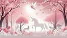 Unicorn Mural Wallpaper - Dreamy Pink Forest with Fairy Tale Silhouette for Kids' Room
