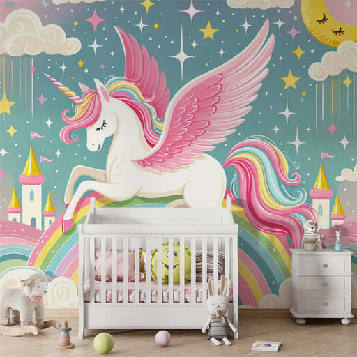 Unicorn Rainbow Wallpaper Mural | Children's Room Bedroom Fairy Tale Decorative Wall