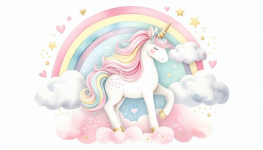 Unicorn Wallpaper Mural | A Rainbow Unicorn and Clouds - Carving wallpaper