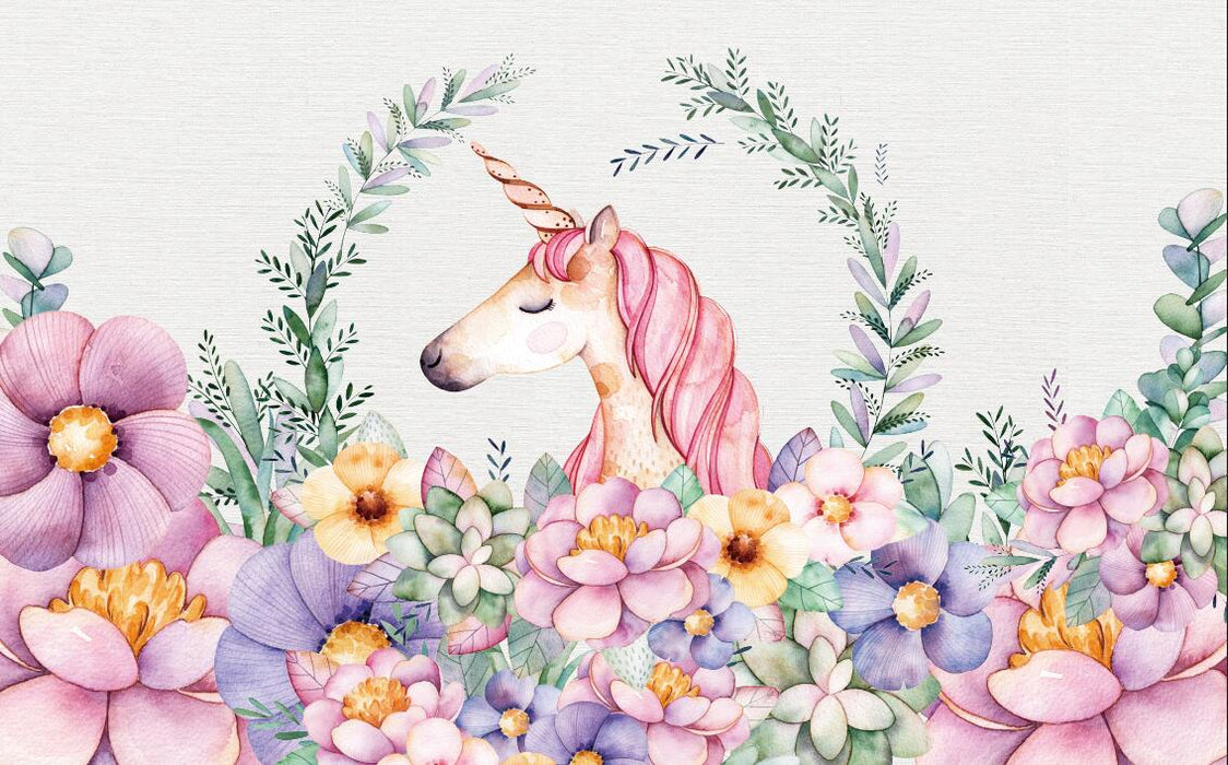 Unicorn Wallpaper Mural | Flower Children - Carving wallpaper
