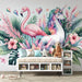Unicorn Wallpaper Mural | Pink Flamingo Tropical Leaves and Flowers - Carving wallpaper