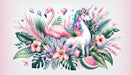 Unicorn Wallpaper Mural | Pink Flamingo Tropical Leaves and Flowers - Carving wallpaper