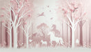 Unicorn Wallpaper Mural | Unicorn Silhouette in Pink Forest - Carving wallpaper