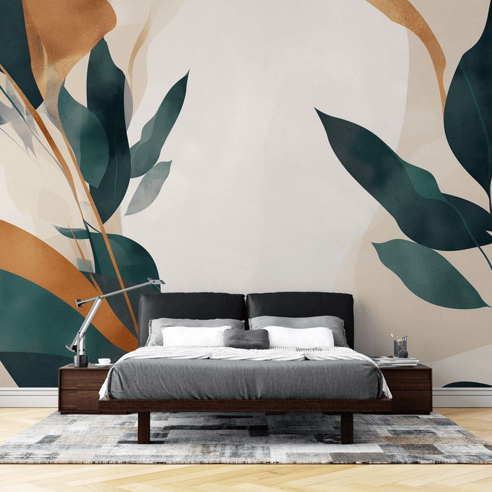 Unique leaf wallpaper in orange and green - Carving wallpaper
