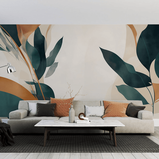 Unique leaf wallpaper in orange and green - Carving wallpaper