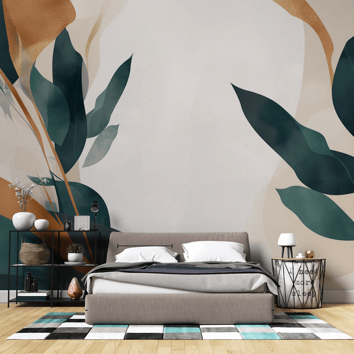 Unique leaf wallpaper in orange and green - Carving wallpaper