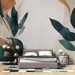 Unique leaf wallpaper in orange and green - Carving wallpaper