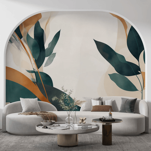 Unique leaf wallpaper in orange and green - Carving wallpaper