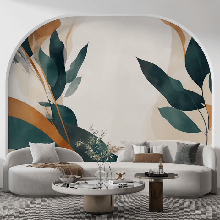 Unique leaf wallpaper in orange and green - Carving wallpaper