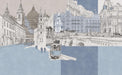 Urban Architecture Wallpaper Mural | Light Color Urban Street View Hand drawn Style - Carving wallpaper