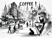 Urban coffee themed wallpaper mural | Black and white city - Carving wallpaper