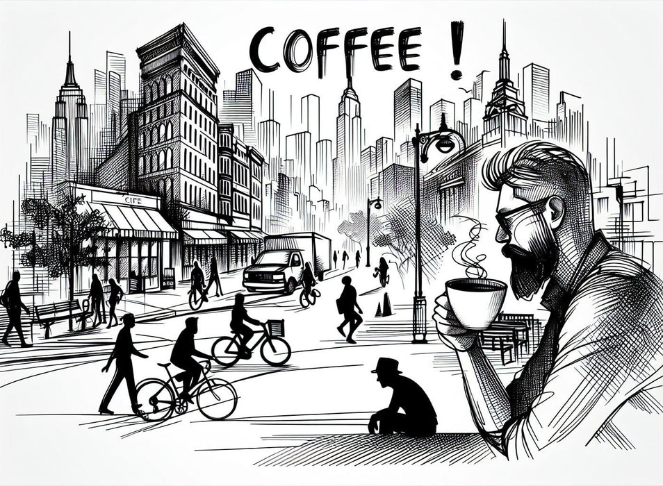 Urban coffee themed wallpaper mural | Black and white city - Carving wallpaper