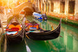 Venice Water Lane Landscape Wallpaper | European Water City Murals — Venice Water Lane Landscape wallpaper featuring gondolas along a sunlit canal, European water city vibes