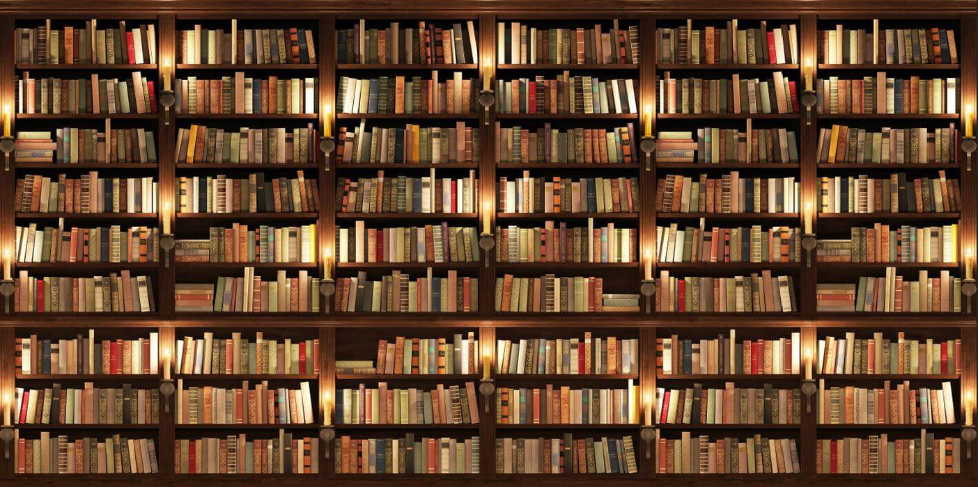 Vintage Book Wall Wallpaper Mural - lifelike bookshelf design with richly colored books in a classic study-inspired wall decor