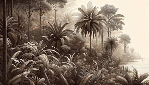 Vintage Brown Jungle Wallpaper Mural | Hand-Painted Tropical Ambiance