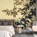 Vintage Dark Brown Leaf Silhouette Wallpaper Mural - Nature-Inspired Botanical Art for Bedroom & Living Room