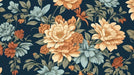 Vintage Deep Blue Floral Wallpaper Mural | Orange & Blue Botanicals | Elegant Home Decor