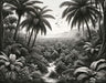 Vintage Engraving Jungle Wallpaper | Black & White Tropical Palm Tree Mural - Botanical Illustration Style