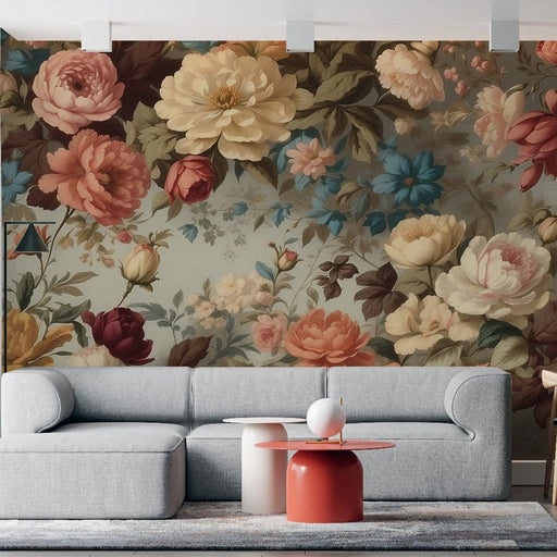 Vintage Flower Wallpaper Mural | Peony Rose - Carving wallpaper