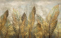 Vintage Golden Leaf Art Wallpaper Mural | Golden Fern Leaves with gold and brown tropical fronds art wallpaper