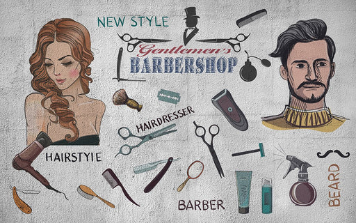 Vintage hair salon wallpaper mural | Hair salon tool decoration wall - Carving wallpaper
